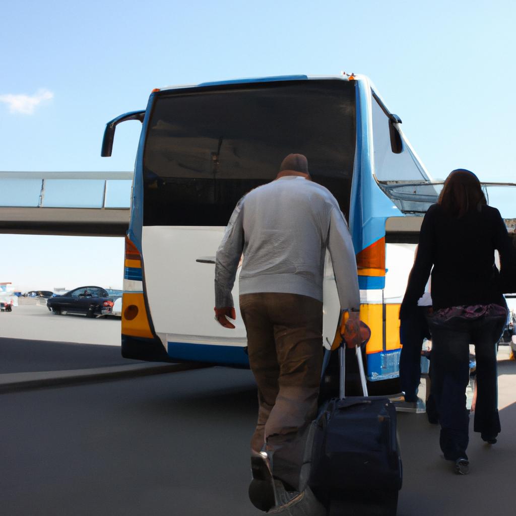 Person boarding airport shuttle bus