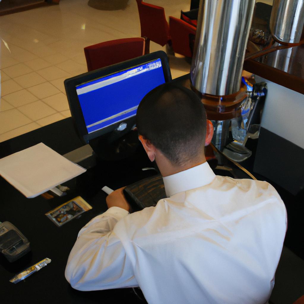Person working at hotel desk