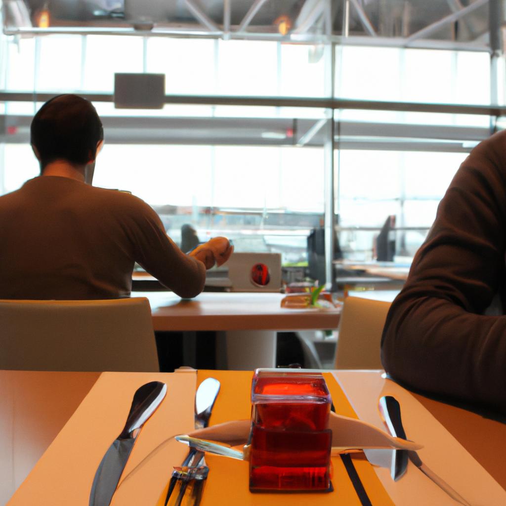 Person dining at airport restaurant