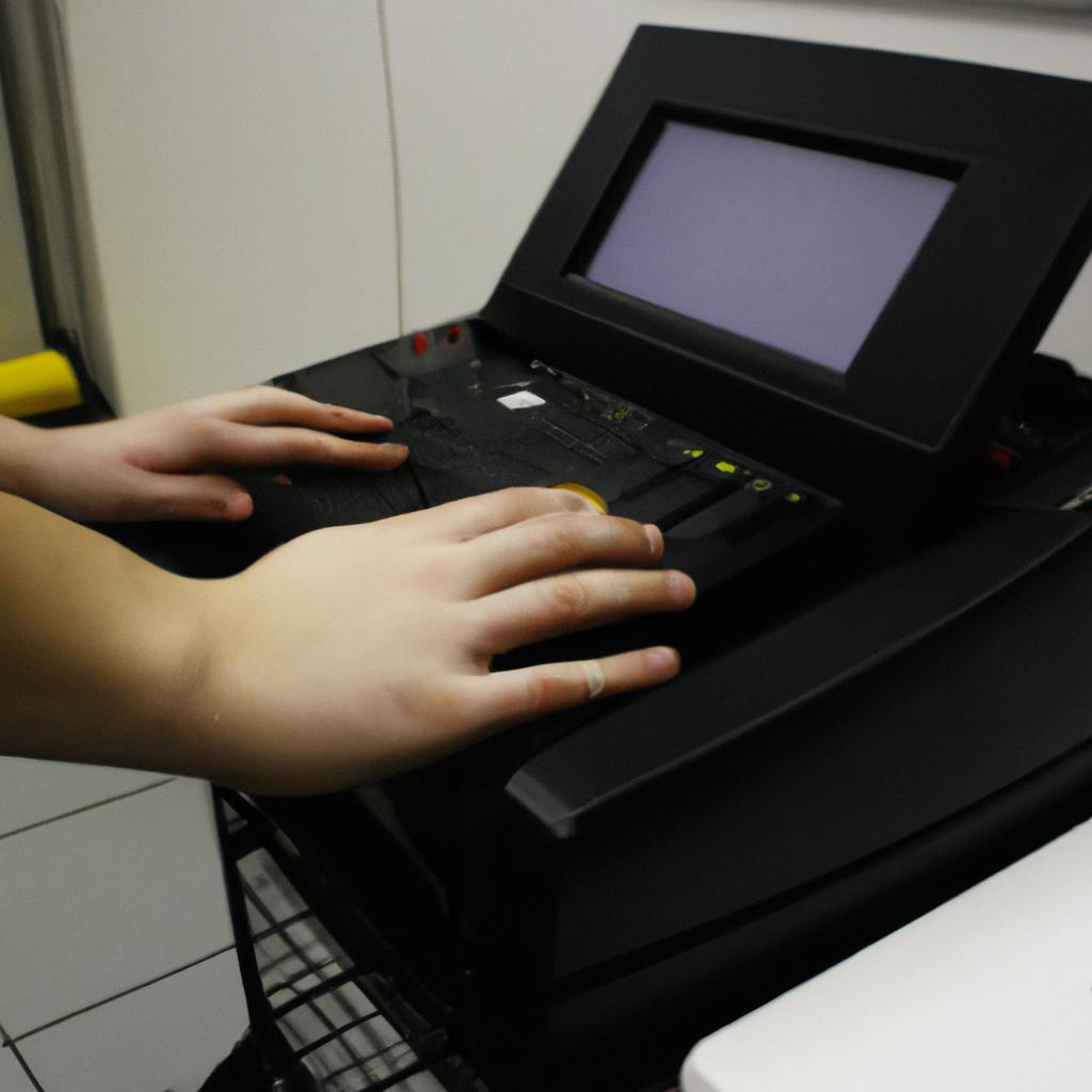 Person using business center equipment
