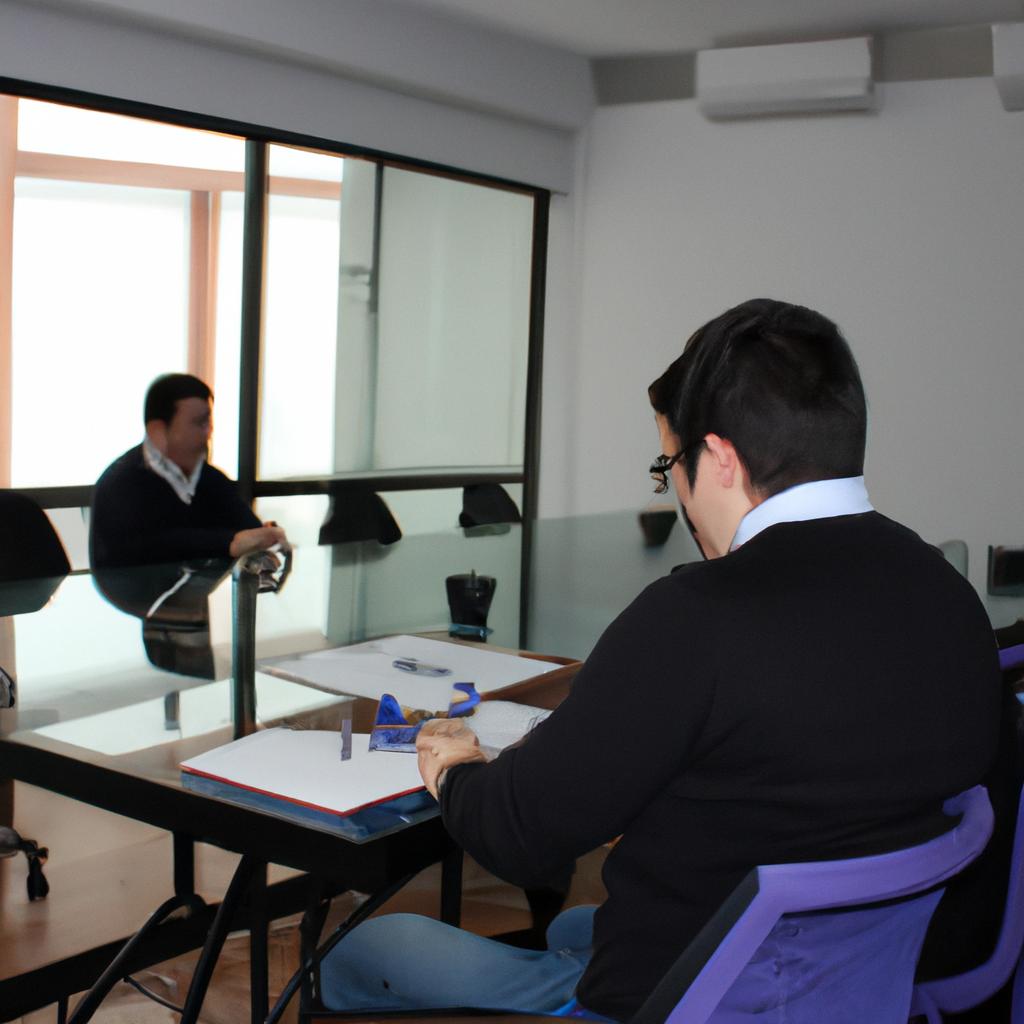 Person in meeting room, working